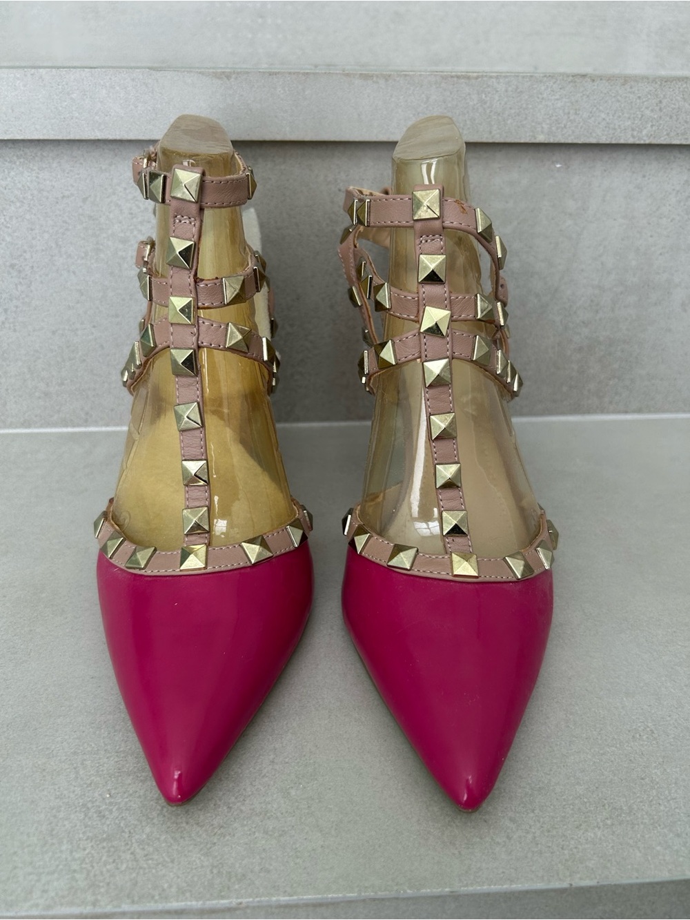 BCBG Hot Pink and Nude Studded Pointed Toe Pumps